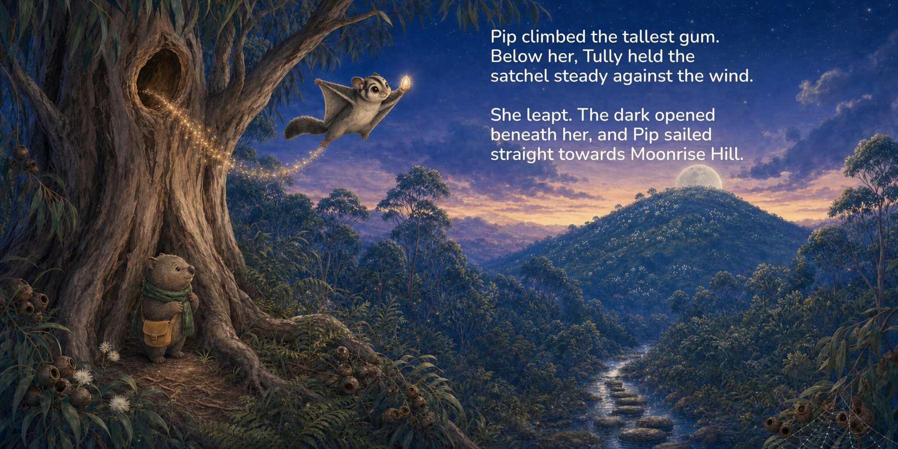 Story double-page spread from Pip and the Moonseed