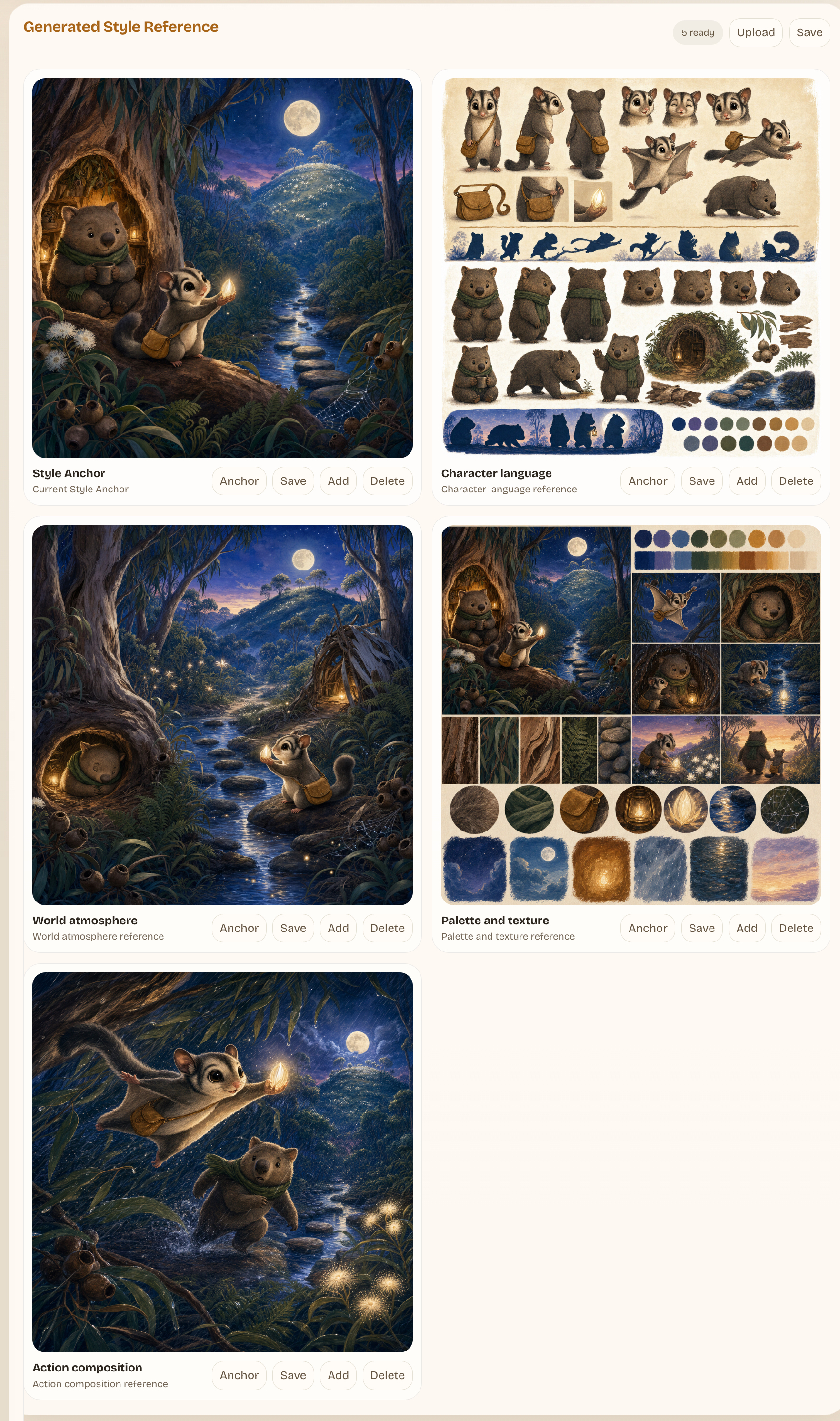 Limnforge style reference panel with five reference images